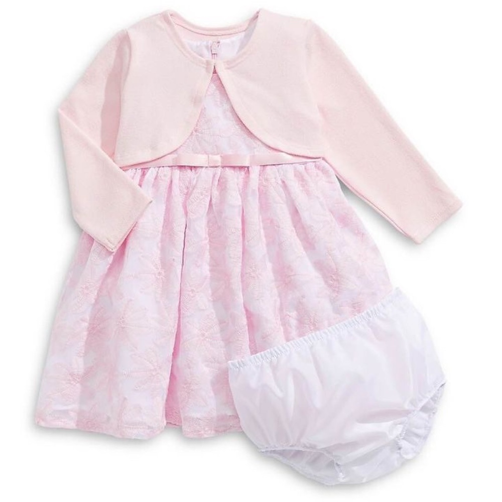 BRAND NEW girl toddler purple rose 3 piece embroidered dress set w/ cardigan 24M